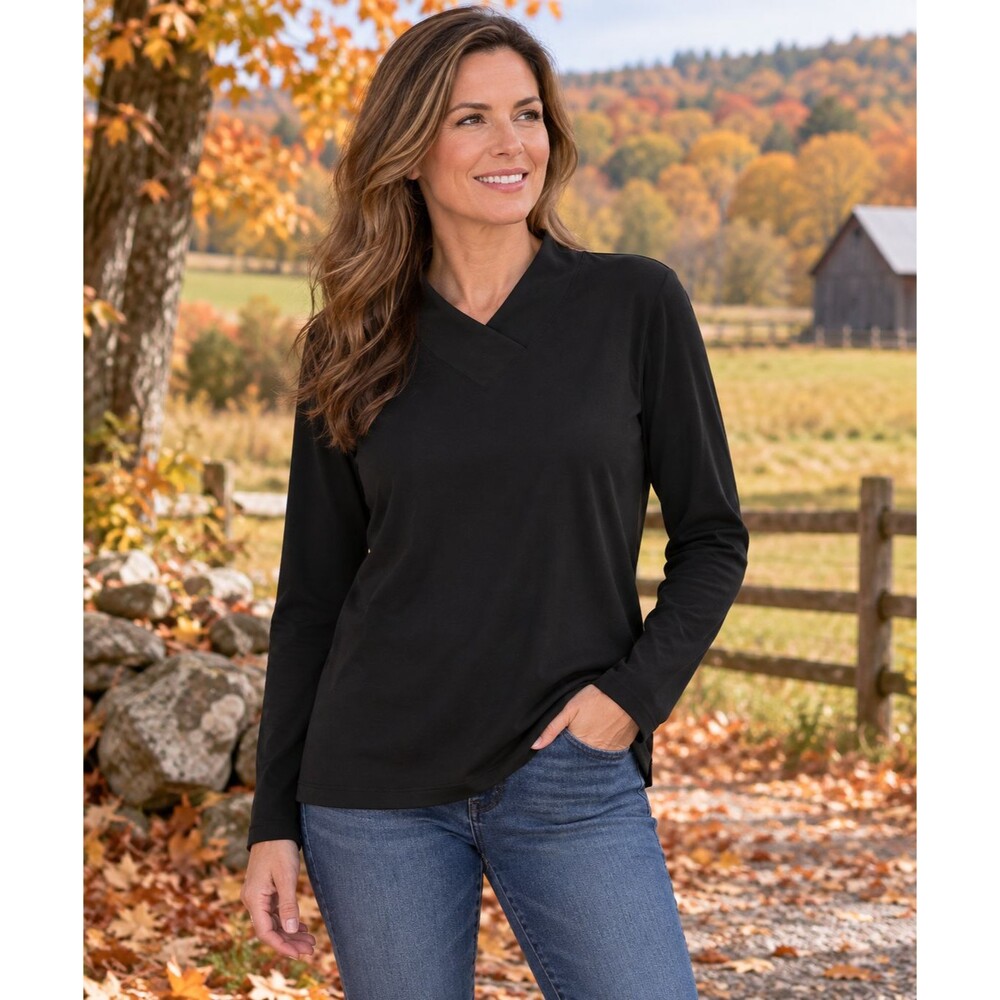 ZOLUCKY Women’s XL Black Long Sleeve V Neck Pullover Top Poly/Spandex Casual GUC